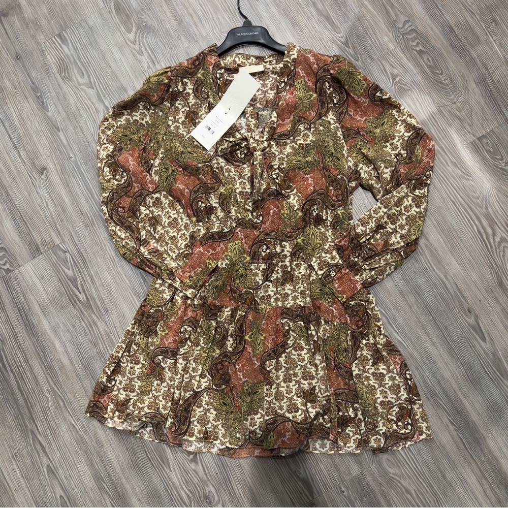 Ulla Johnson Maris Paisley Silk Long Sleeve Mini Dress NWT Size 14